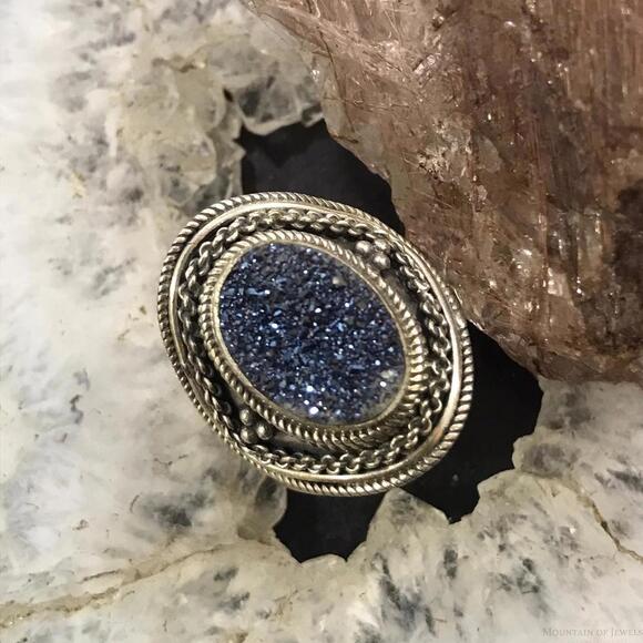 Carolyn Pollack Sterling Oval Druzy Quartz Decorated Ring Size 9.5 For Women - Picture 1 of 10